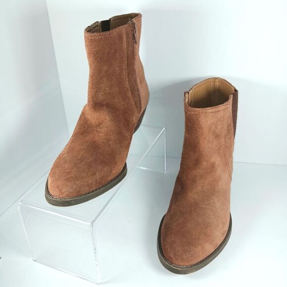 NINE WEST Women's Brown Suede Ankle Boots 8.5M Low Heel Western Zip Rodeo - Picture 2 of 16